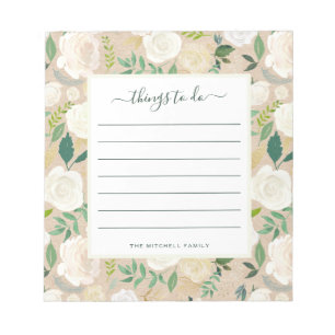 Bloc-note Tendance Rustique Fleurs Blanches sur Kraft Chos