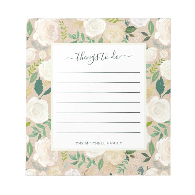 Bloc-note Tendance Rustique Fleurs Blanches sur Kraft | Chos (Devant)