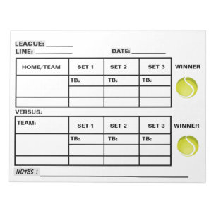 Bloc-note Tennis Score Pad - Tennis Score Sheets
