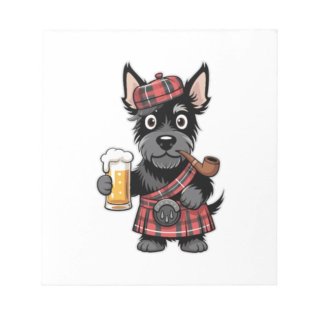 Bloc-note Terrier écossais en kilt tartan avec bière et pipe (Devant)