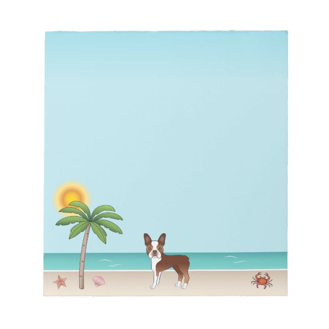 Bloc-note Tervueren Boston Terrier Rouge Sur Une Plage Tropi (Devant)