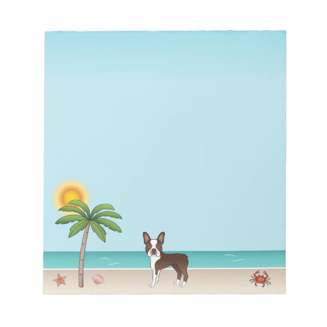 Bloc-note Tervueren Boston Terrier sur une plage tropicale e (Devant)