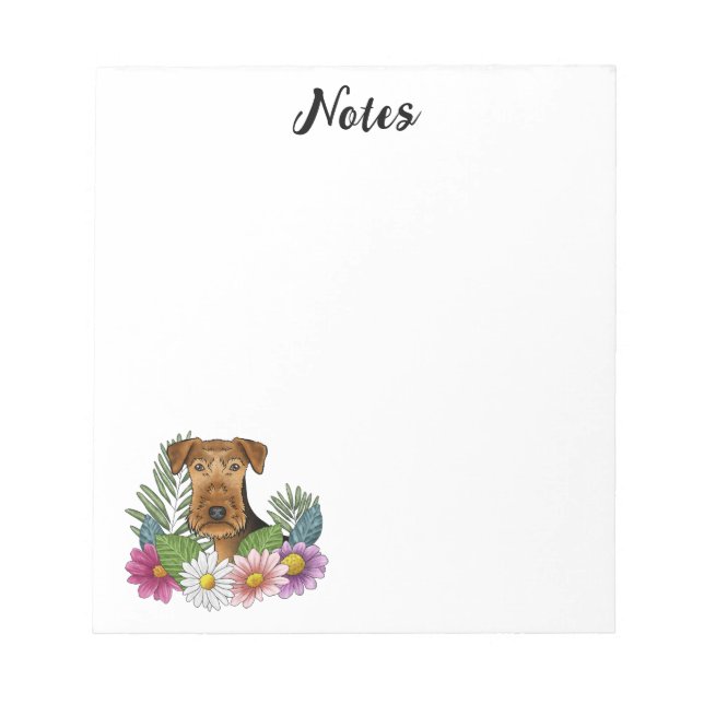 Bloc-note Tête de chien Airedale Terrier avec des fleurs col (Devant)