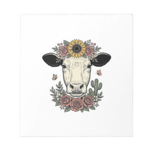 Bloc-note Tête de vache florale dessin vintage gravure Desig