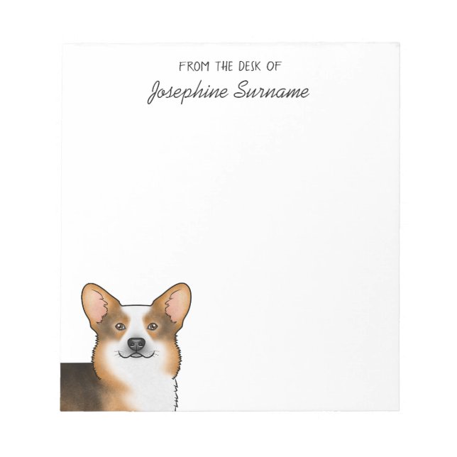 Bloc-note Tête Rouge Tri Pembroke Welsh Corgi Tête Et Texte (Devant)