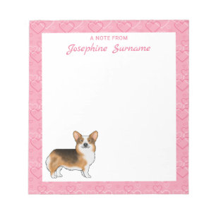 Bloc-note Tête rousse Tri Pembroke Welsh Corgi Cœurs & Texte