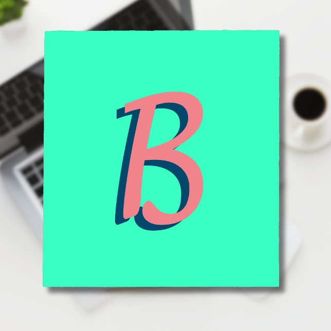 Bloc-note Texte 3D Blush rose tendance initial | Neon Turquo (Créateur téléchargé)