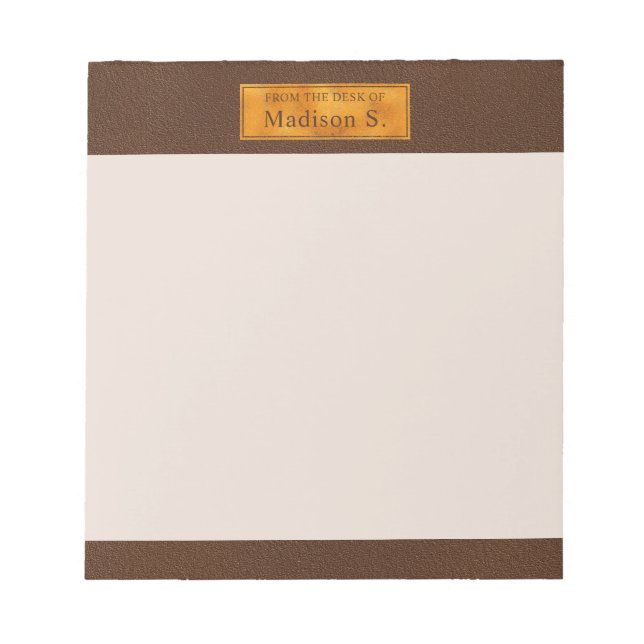 Bloc-note Texture de faux cuir marron avec bannière en feuil (Devant)