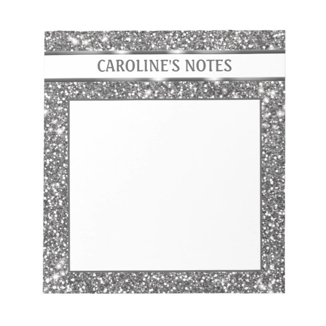 Bloc-note Texture de paillettes argentées fausses et texte p (Devant)