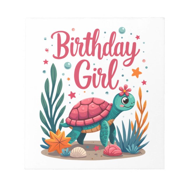 Bloc-note Thème de fête d'anniversaire Tortue de mer Fille d (Devant)