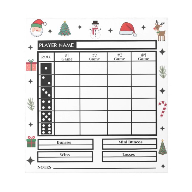 Bloc-note Thème de Noël moderne Bunco Score Pad (Devant)