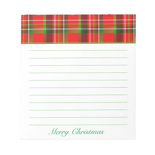 Bloc-note Thème de Noël Motif Tartan rouge et vert (Devant)