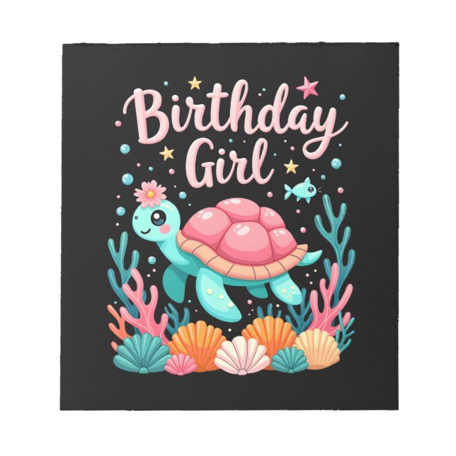 Bloc-note Thème de Tortue de Mer pour Fille d'Anniversaire F (Devant)