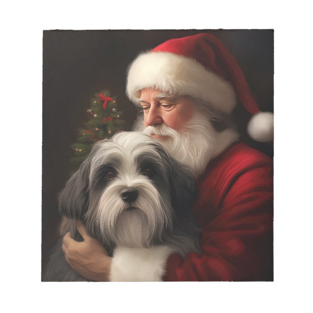 Bloc-note Tibetan Terrier Père Noël Noël Festif  (Devant)