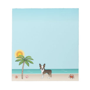 Bloc-note Tigre Boston Terrier sur une plage tropicale d'été