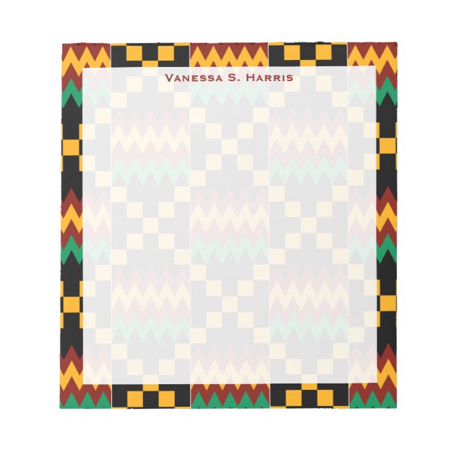 Bloc-note Tissu Kente Kwanzaa Monogramme Rouge Noir Jaune (Devant)