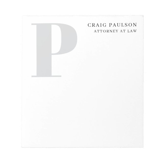 Bloc-note Titre de nom de monogramme gris moderne minimalist (Devant)