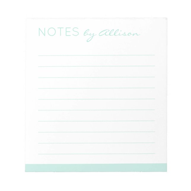 Bloc-note Titre personnalisé "Notes de" Bleu Aqua Ligné (Devant)
