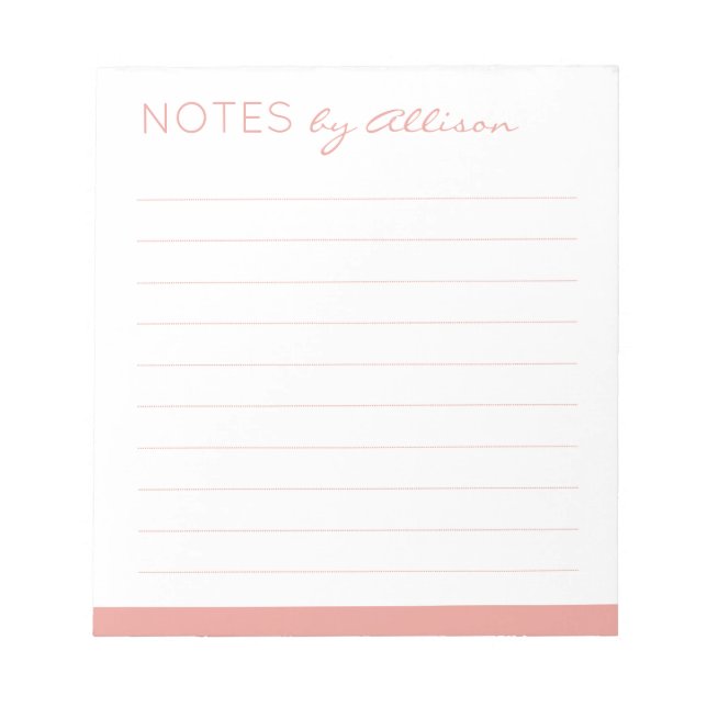 Bloc-note Titre personnalisé "Notes de" Rose Rose Lignée (Devant)