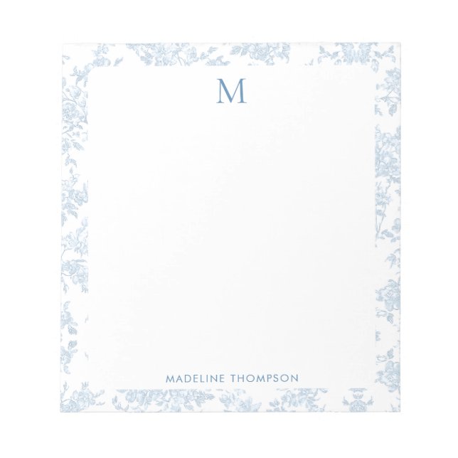 Bloc-note Toile de Botanique Classique Monogramme Bleu Franç (Devant)