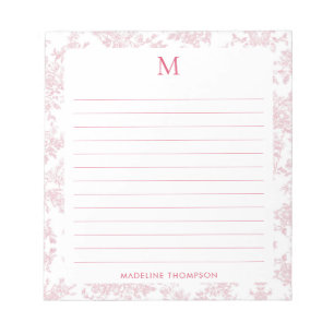 Bloc-note Toile de Jouy Botanique Classique Monogramme Rouge