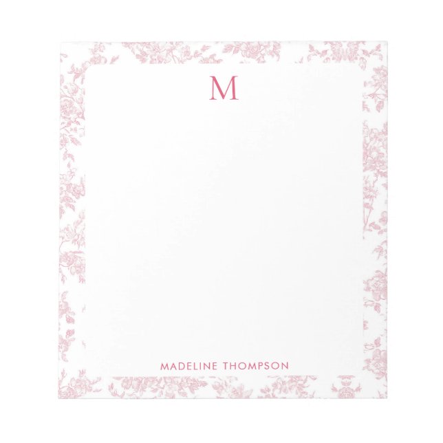 Bloc-note Toile de Jouy Botanique Classique Monogramme Rouge (Devant)