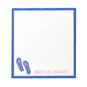 Bloc-note Tongs à pois rose et marine Personnalisés