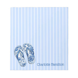 Bloc-note Tongs Chinoiserie Bleu et Blanc sur Rayures