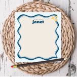 Bloc-note Tons de bordure ondulés de bleu rétro Personnalisé<br><div class="desc">Ce bloc-notes personnalisé présente un design "super" en orange et bleu. Utilisez le formulaire modèle pour ajouter votre personnalisation.</div>