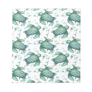 Bloc-note tortue de mer aquarelle verte motif bleu animal