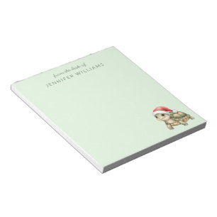 Bloc-note Tortue de Noël à chapeau de Père Noël aquarelle pe