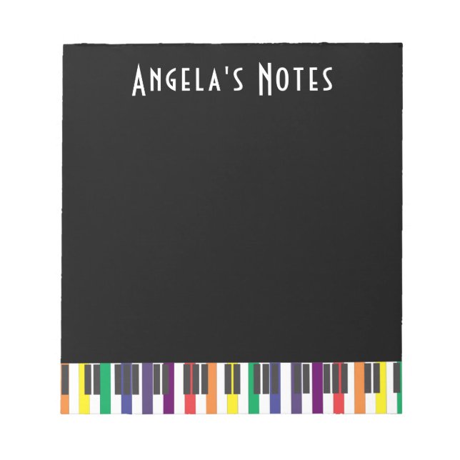Bloc-note Touches de piano arc-en-ciel sur fond noir (Devant)