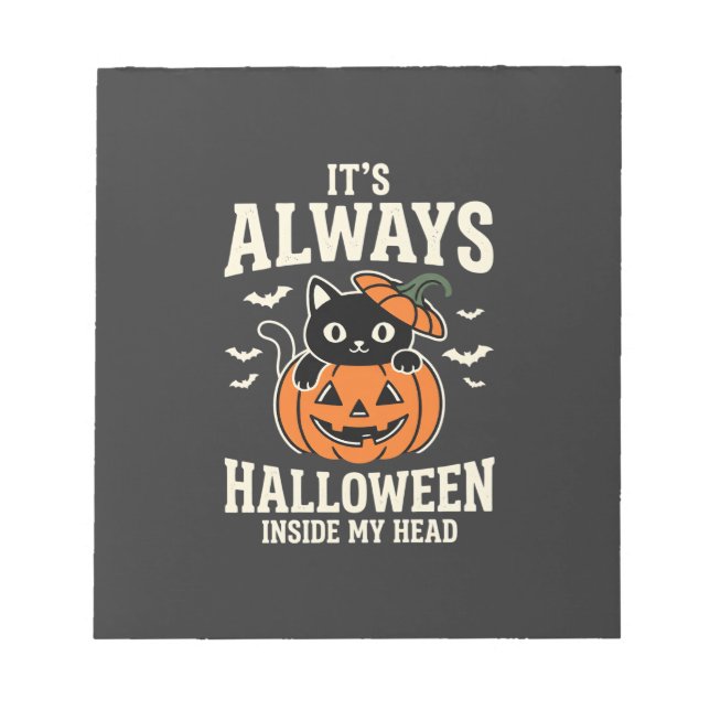 Bloc-note Toujours Halloween Chat Noir Design de Citrouille (Devant)