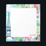 Bloc-note Tour Eiffel Paris France Floral<br><div class="desc">Une jolie illustration de la Tour Eiffel de Paris aquarelle orne ce bloc-notes. Personnalisez-le avec votre nom. Il coordonne avec le sac à dos de la tour Eiffel et les fournitures scolaires. Tellement à la mode pour retourner à l'école.</div>