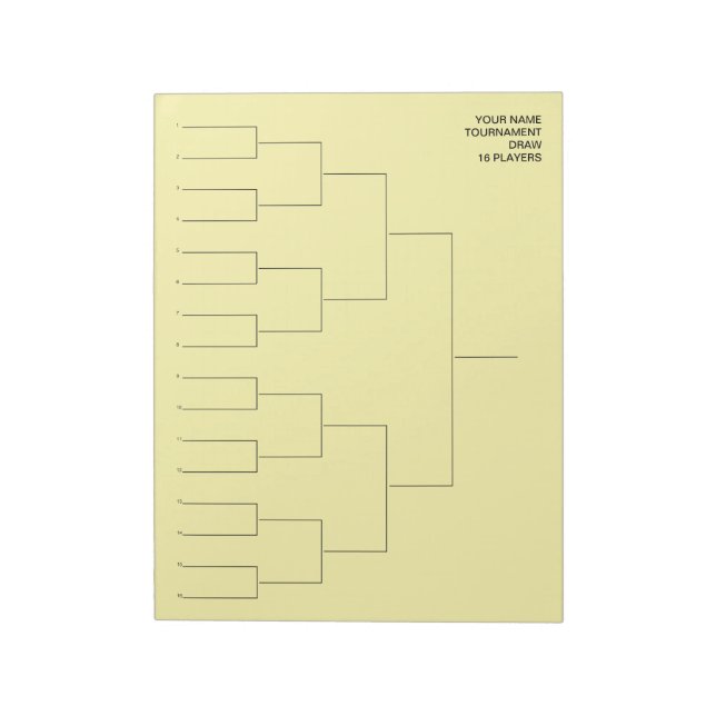 Bloc-note Tournament draw template notepad for 16 players (Tourné)