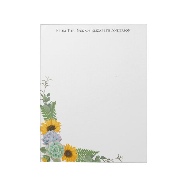 Bloc-note Tournesols Personnalisés Fleuris et Feuillage  (Tourné)