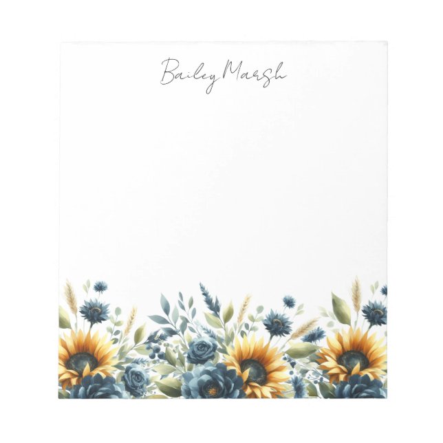 Bloc-note Tournesols Rustiques Fleur sauvage bleu marine Nom (Devant)