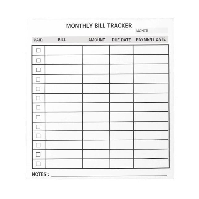 Bloc-note Tracker de facturation mensuelle personnalisée ten (Devant)