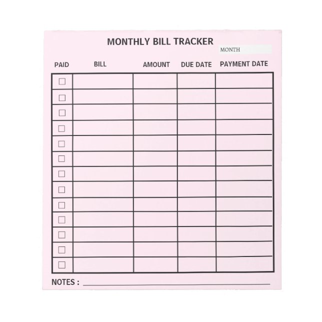Bloc-note Tracker de facturation mensuelle personnalisée ten (Devant)