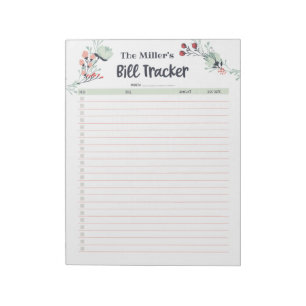 Bloc-note Tracker de facture mensuelle dans un style floral 