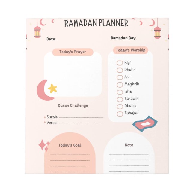 Bloc-note Tracker Ramadan | Planificateur quotidien pour le  (Devant)