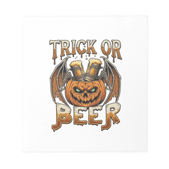 Bloc-note Trick Or Beer Halloween Citrouille Squelette Ailes (Devant)