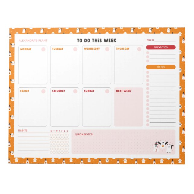 Bloc-note Trick ou traitement des fantômes Planificateur de  (Devant)