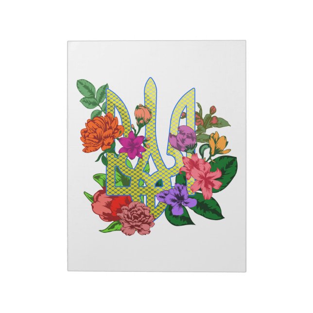 Bloc-note trident tryzub de l'héraldique ukrainienne fleurs  (Tourné)