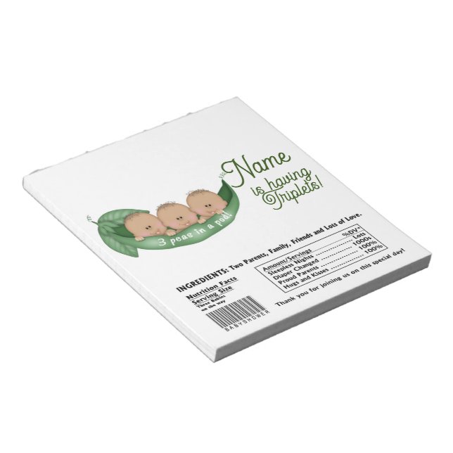 Bloc-note Triplets Baby shower Candy Bar Wrapper Party Favor (Incliné)
