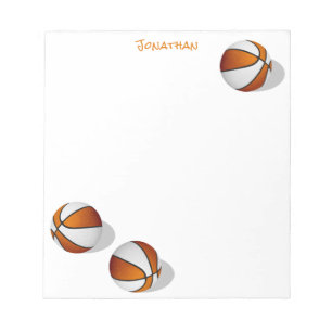 Bloc-note trois balles de basket orange blanc nom personnali