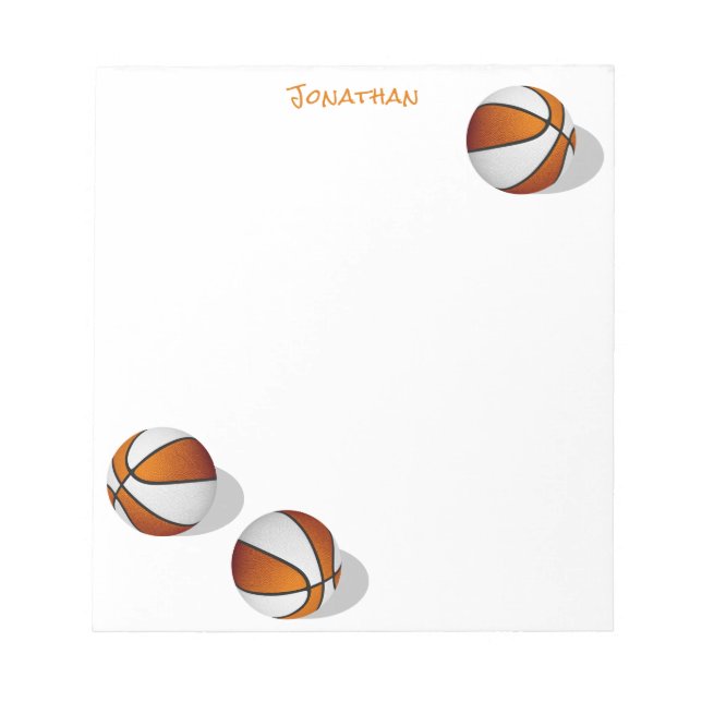 Bloc-note trois balles de basket orange blanc nom personnali (Devant)