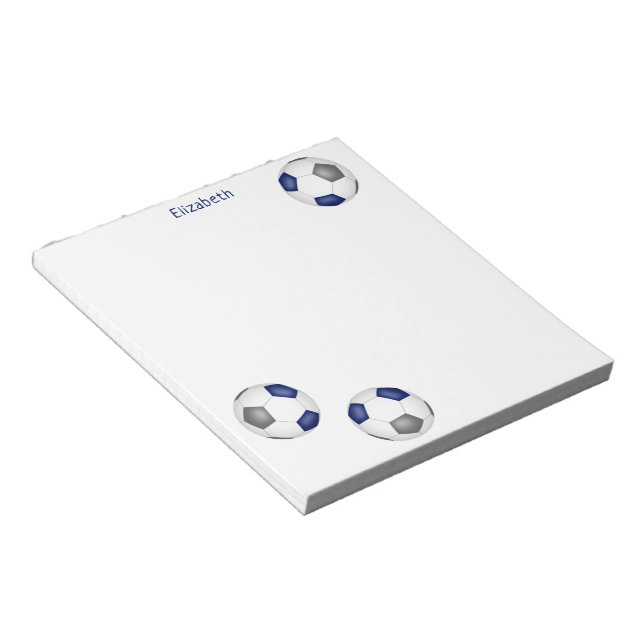 Bloc-note trois balles de football gris bleu personnalisées (Incliné)