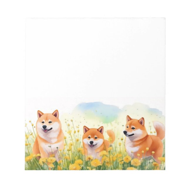 Bloc-note trois mignonette shiba inus et dandelions bloc-not (Devant)