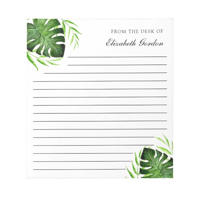 Bloc-note Tropical Feuille Jungle Script Personnalisé Chic (Devant)